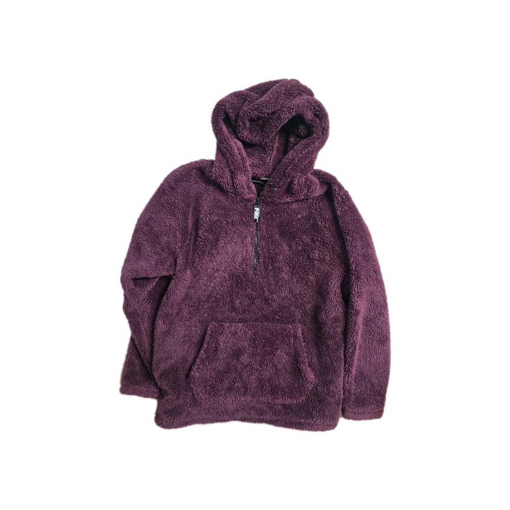Victoria's Secret PINK Sherpa Fleece Hooded 1/2 Zip Pullover Size L